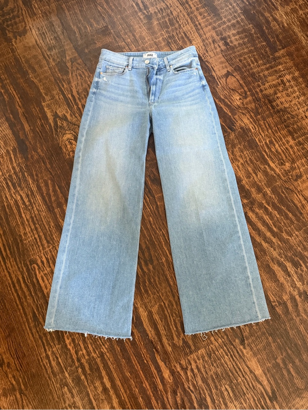 PAIGE Anessa SIZE 27 Light Blue Wide-Leg Jeans with raw hem